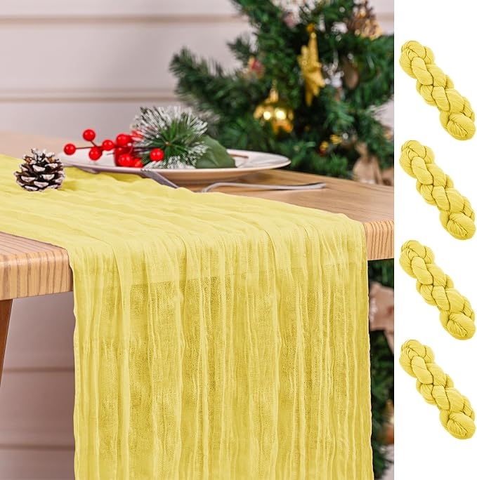 4 Pack Yellow Table Runner 17 x 108inch Cheesecloth Table Runner Boho Gauze by Lumaycens