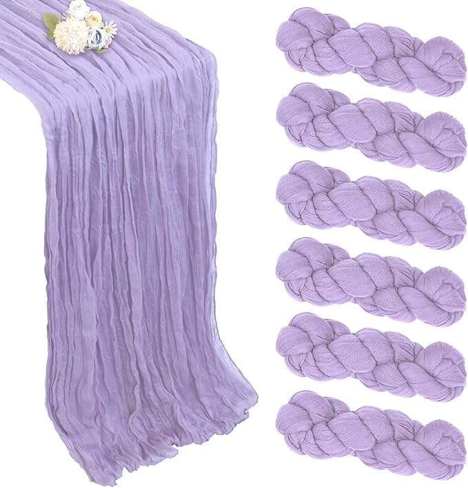 6 Pack Lilac Purple Cheesecloth Table Runner 35 x 120 Inch | Boho Gauze Cheese by Pepmily