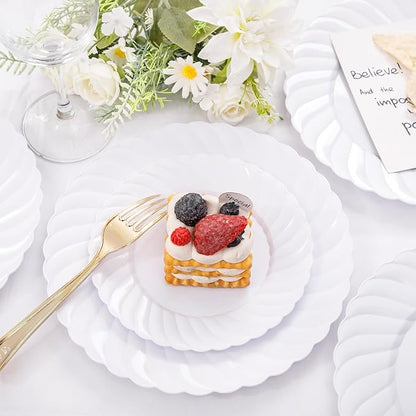 U-QE 100 Pieces White Plastic Plates - 9 Inch White Disposable Plates - Washable & Reusable - Premium Hard Plates - Party Supplies for Party, Celebrations, Travel, Wedding, Party and Events