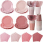 Yaomiao 168 Pcs Dusty Pink Dinnerware Sets Blush Pink Plates Round Disposable by Yaomiao