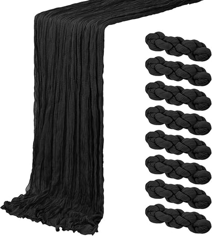 8 Pack Black Cheesecloth Table Runner 20 x 120 inch Gauze Table Runners 10 FT by ACSUIT