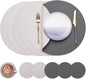 Myir JUN Round Placemats Set of 6 Faux Leather Place Mats and Coasters 15 inch Round Table Mats Dual Sided Non-Slip Stain Resistant Placemats (Gray & Beige, Set of 6)