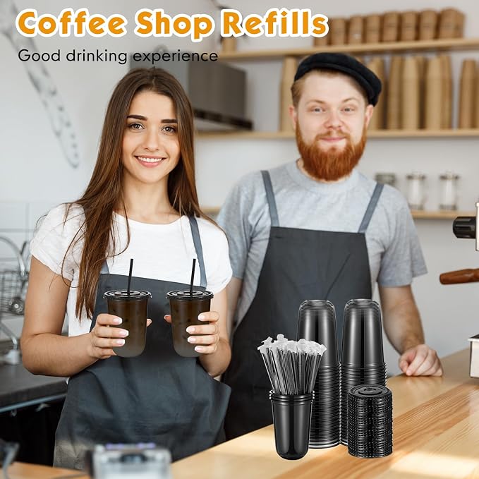 Ziliny 50 Sets 16 oz Black Plastic Cups - Image 7