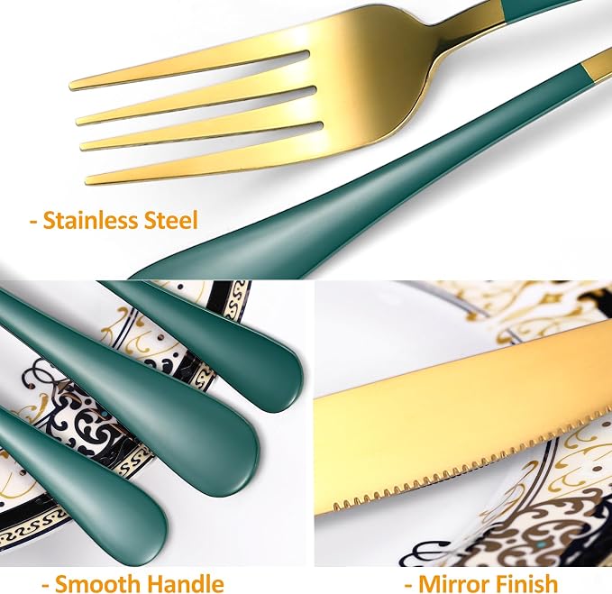 24 Piece Gold & Green Silverware - Image 4
