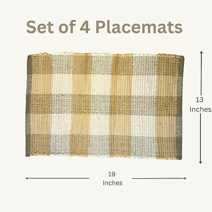 Perilla Home Cotton Placemat Set of 4 Table Mats for Kitchen Dining Home Decor Vintage Boho Rectangle Placemats (Beige and White 13"x19")