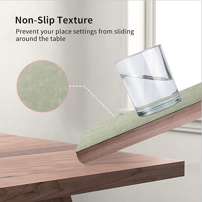 Maxpearl Faux Leather Placemats Set of 6 - Waterproof - Wipe Clean - Heat Resistant - Anti Slip Dining Table Place Mats, Suitable for Indoor & Outdoor Use, 17’’x12’’, Sage Green