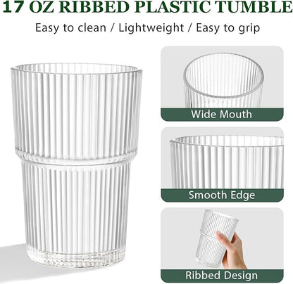 17oz Ribbed Acrylic Drinking Glasses, Unbreakable Plastic Tumblers – Dishwasher - Image 6