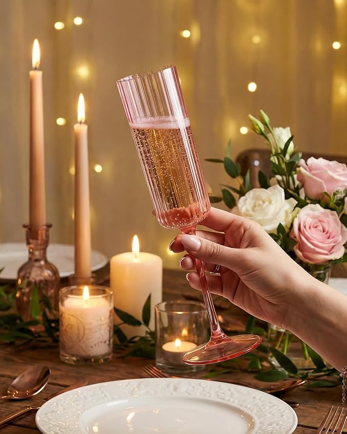 Ciaell 24 Pack Pink Plastic Champagne Flutes - Image 6