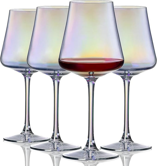 PTSTING Wine Glasses Set of 4 Iridescent Wine Glass 14oz Rainbow Glassware for Tasting,Wedding,Anniversary,Christmas, Birthday