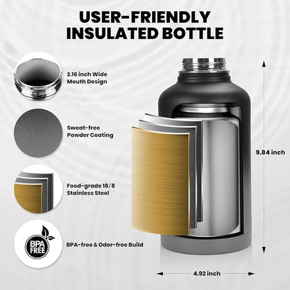 RAYMYLO Insulated Water Bottle 64 oz, Triple Wall Vacuum Stainless Steel | - Image 5