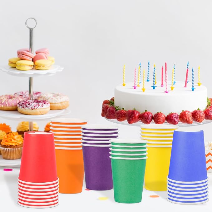 120-Pack 9 oz Rainbow paper cups, Disposable Colorful Paper Cups, Suitable - Image 8