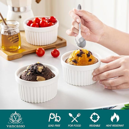 vancasso 8 oz Ramekins with Lid, Porcelain Creme Brulee Souffle Dishes - Image 3