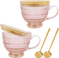 Pink Vintage Latte Mugs Set of 2, 16oz Large Pink Glass Embossed Coffee Mug by MAKERSLAND