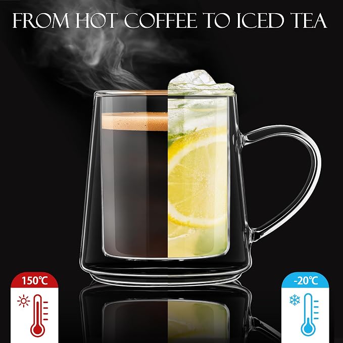 Joeyan 10.8oz Double Wall Glass Coffee Mugs Set of 2, Insulated Clear Glass - Image 3