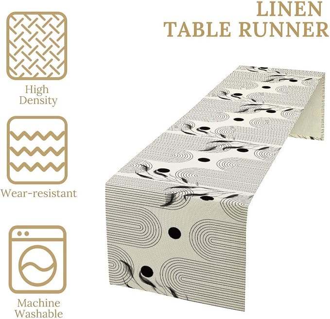 YCness Boho Mid Century Modern Table Runner Black White Dining Table Decor - Image 5