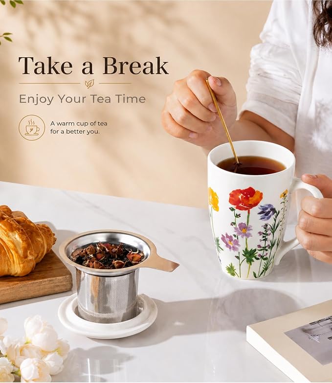 AmorArc Tea Cup With Infuser and Lid, 18oz Loose Leaf Tea Mug With Steeper | - Image 4