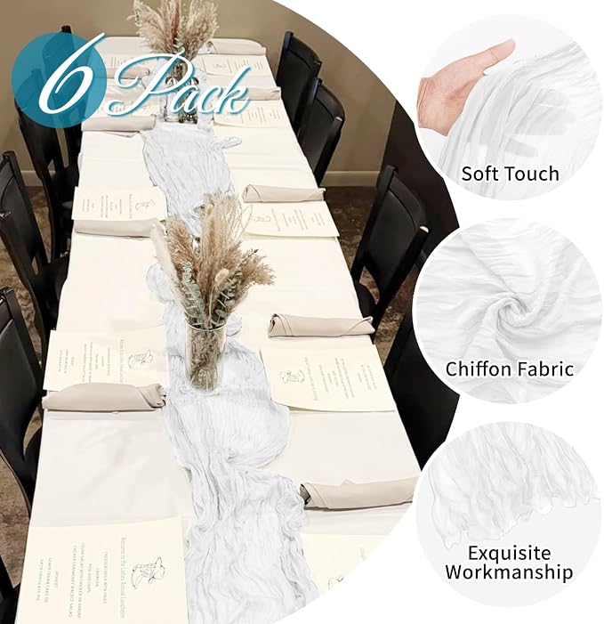 6 Pack White Cheesecloth Table Runner 20 x 120 Inch Gauze Table Runner Fabric - Image 3