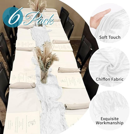 6 Pack White Cheesecloth Table Runner 20 x 120 Inch Gauze Table Runner Fabric - Image 3