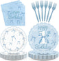 96 Pcs Blue Bow 1st Birthday Party Decoration, Serves 24 | Blue White Bow 1st by Greencian