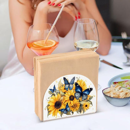 Napkin Holder Sunflower and Butterfly Crystal Clear Acrylic Napkin Holders Paper Napkin Holder Dining Table Dispenser for Kitchen Restaurant Home Decor Bar Accessories