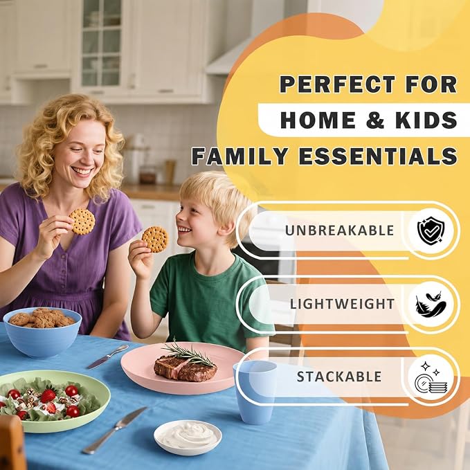 Wheat Straw Dinnerware Sets for 4, 16 Piece Unbreakable Kids Dinnerware Set - Image 8