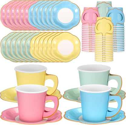 Umigy 36 Sets Pastel Tea Party Decorations 6.5 oz Paper Teacups & Saucer Set by Umigy