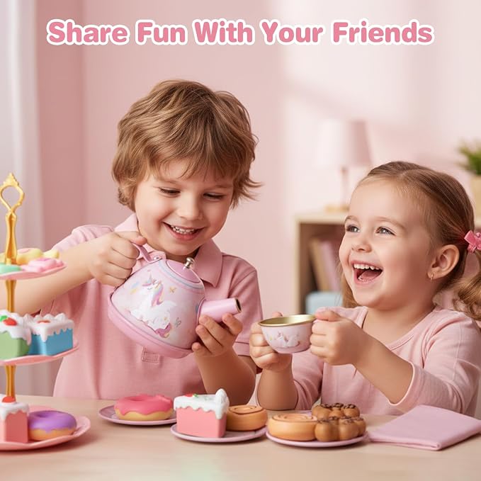 iAOVUEBY Tea Party Set for Little Girls, Kids Pretend Play Kitchen Toys - Image 6