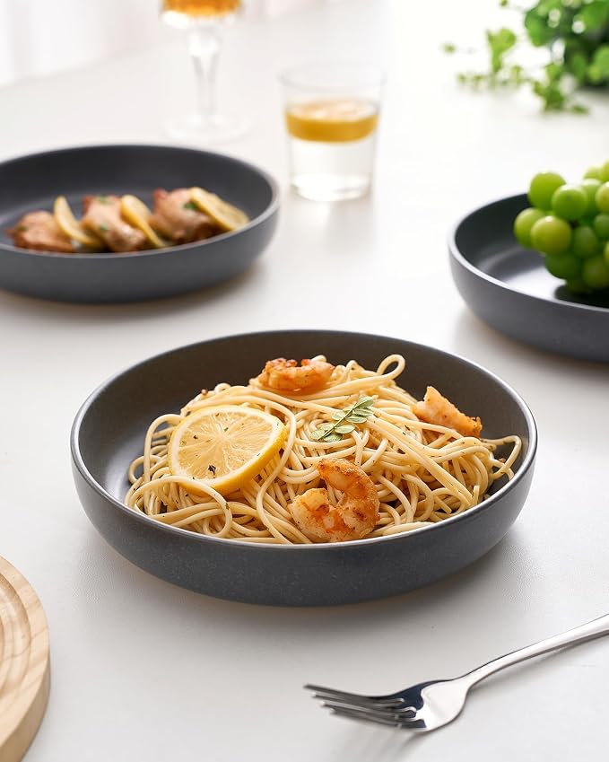 famiware Milkyway 33 oz Pasta Bowls Set of 8, Matte Dark Charcoal | Double - Image 6