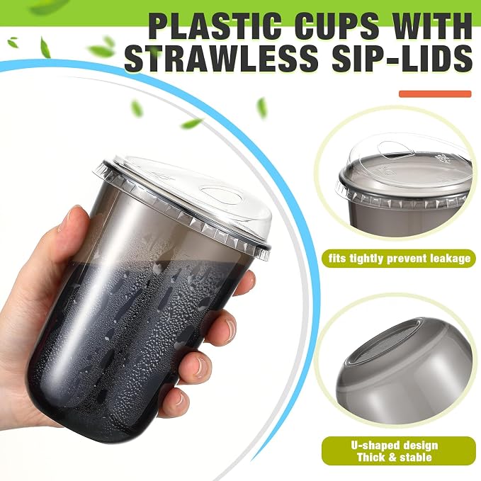 Ziliny 50 Sets Clear Plastic Coffee Cups - Image 4