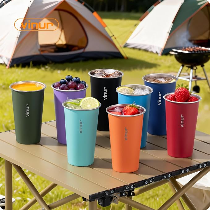 VINUR Stainless Steel Cups-20 oz Stackable Metal Drinking Glasses 8 Pcs | 20 oz - Image 7