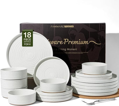 Stoneware Dinnerware Set for 6, Plates and Bowls by FamiwarePremium