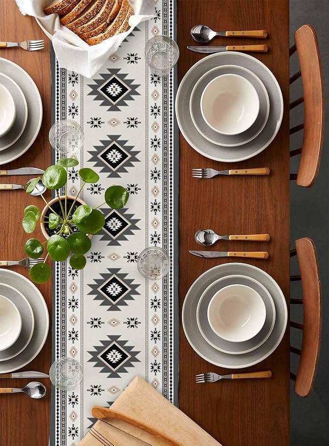 Boho Table Runners 108 Inches Long, Abstract Southwestern Kitchen Dining Tables - Image 5