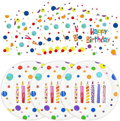 Birthday Plates & Napkins, Colorful Dots, 7 Inch, Disposable Paper Dinnerware by Unknown