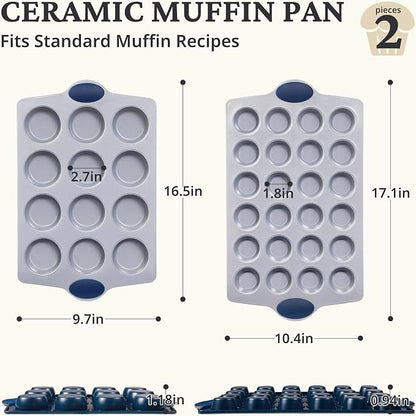 BRONYPRO 2-Pack 12 Cup and Mini 24 Cup Non Toxic Nonstick Ceramic Muffin Pan & - Image 7
