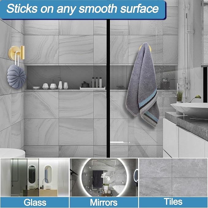 Suction Cup Hooks for Shower, No Drill Towel Hooks for Bathroom | Shower Hooks - Image 4