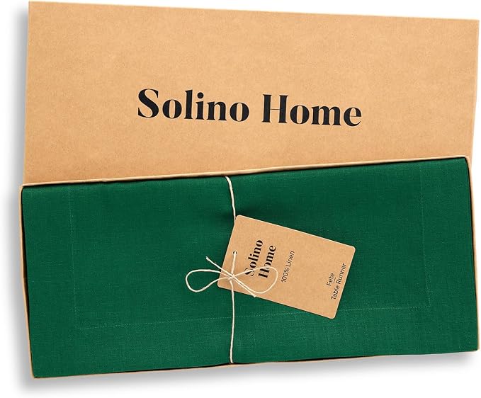 Solino Home 100% Pure Linen Table Runner Christmas Green, Fete 14 x 48 in | - Image 6