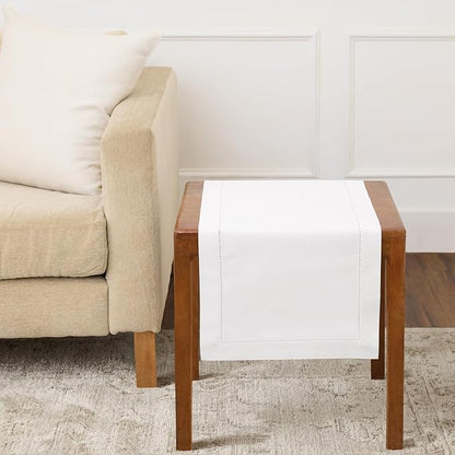Solino Home Cotton Linen Dining Table Runner White Hemstitch, 14 x 36 in | by SolinoHome
