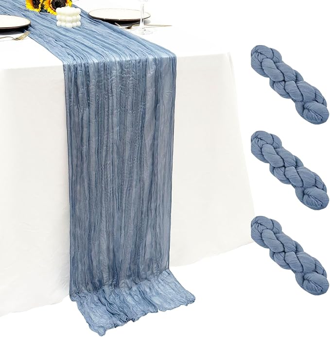 3Pack Dusty Blue Cheesecloth Table Runners 17x108inch Sheer Table Runner | by Seveups
