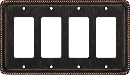Henne Bery Rope Edge Decorative Wall Plate Switch Plate Outlet Cover (Quad Decorator, Aged Bronze)