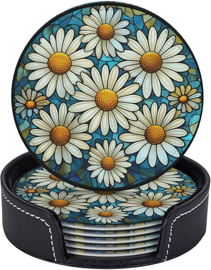 Daisy Coasters for Drinks, Daisy Decor Bar Drink Coasters for Coffee Table - Image 2