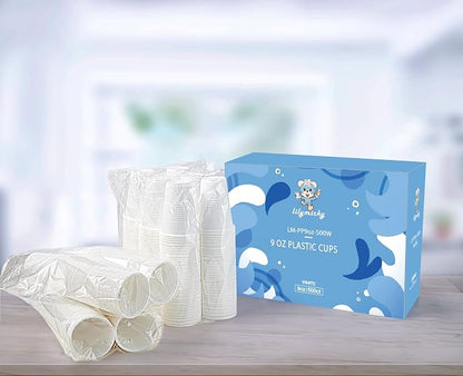 Lilymicky 500 Pack 9 oz White Plastic Cups, Disposable Drinking Cups | Non-slip - Image 7