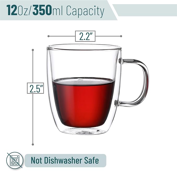BTaT- Double Walled Glass Coffee Mugs, 12 oz, Glass Coffee Cups - Image 3