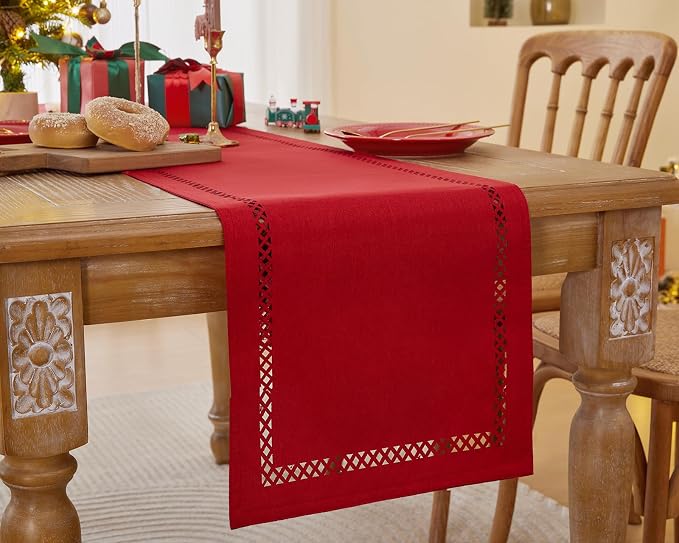 Red Burlap Table Runner, Christmas Table Runners 36 inches Long | Double Layer - Image 5