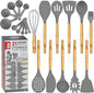 Kitchen Utensils Set, 21 Wood and Silicone Cooking Utensil Set, Non-Stick and Heat Resistant Kitchen Utensil Set, Kitchen Tools