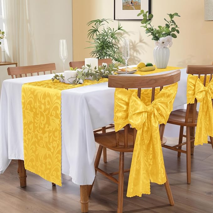 MILVOWOC Gold Satin Table Runner, 12 Pack, 12 x 72 Inch | Jacquard Damask - Image 5