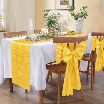 MILVOWOC Gold Satin Table Runner, 4 Pack, 12 x 72 Inch | Jacquard Damask - Image 5