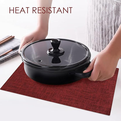 Red Placemats Set of 8, Washable Dining Table Mats Cloth Place Mats, Elegant Placemats for Valentines Day Holiday, Heat Resistant Kitchen Burgundy Place Mats, Easy to Clean(Burgundy)