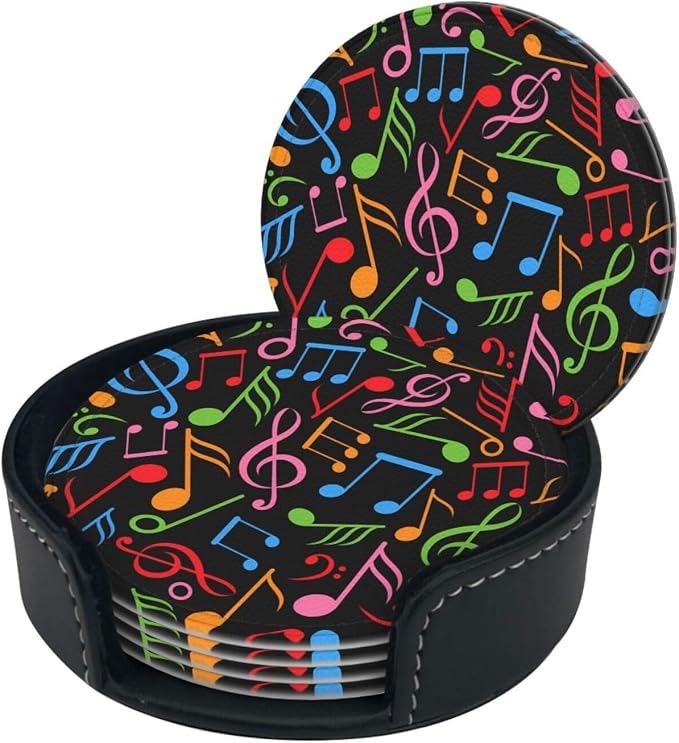 6 Pcs Colorful Music Note Leather Coasters - Image 2