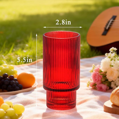 XKXKKE 12 oz Ribbed Drinking Glasses Set of 12, Highball Glass Cups Ridged - Image 6