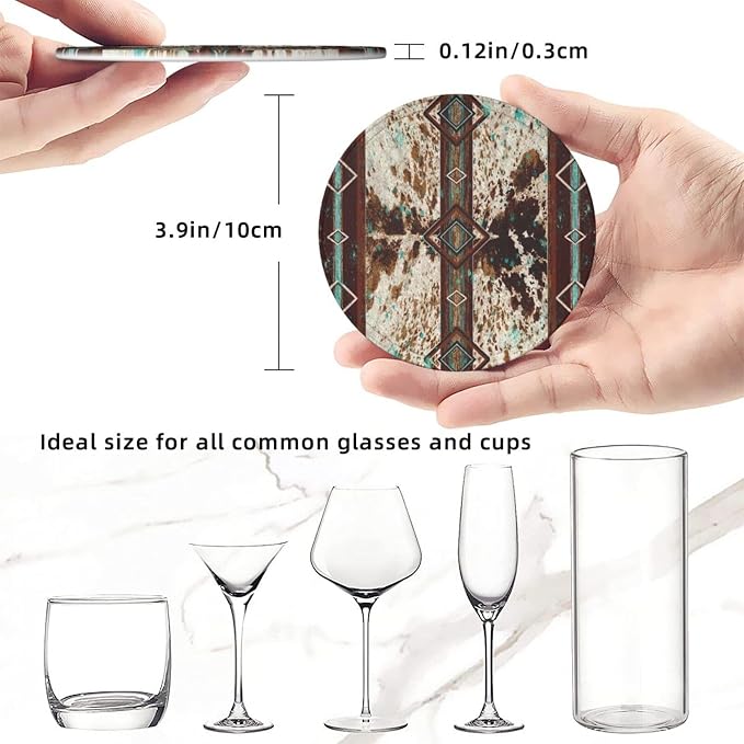 6 Pcs Cowhide Print Western Leather Coasters - Image 8